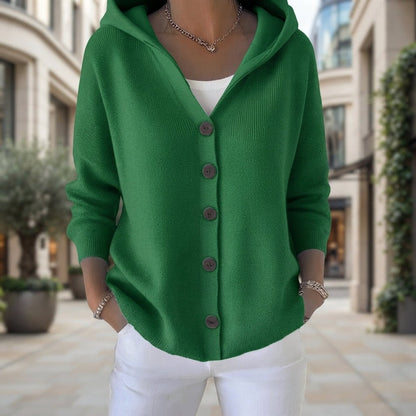 Lässige Strickjacke mit Kapuze und Knopfleiste