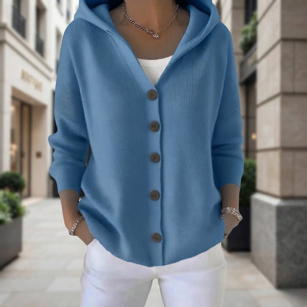 Lässige Strickjacke mit Kapuze und Knopfleiste