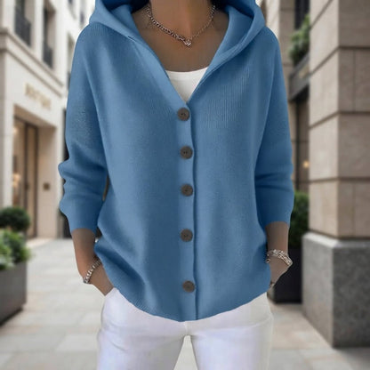 Lässige Strickjacke mit Kapuze und Knopfleiste