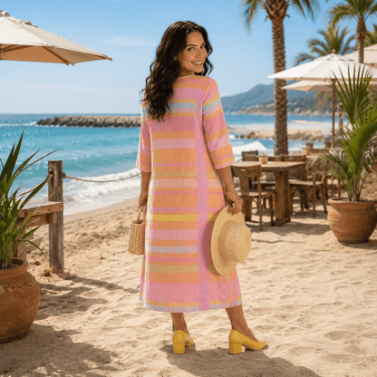 Striped Midi Dress with Relaxed V-Neck Fit