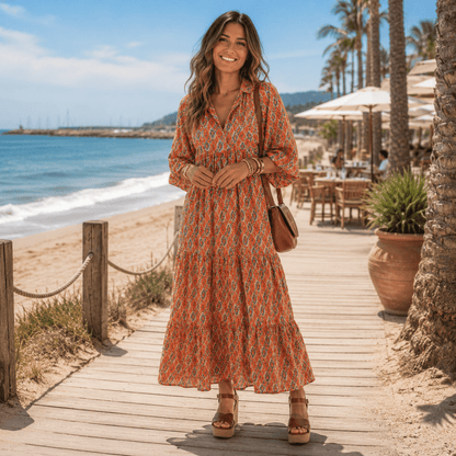 Tiered Midi Dress With Geometric Print