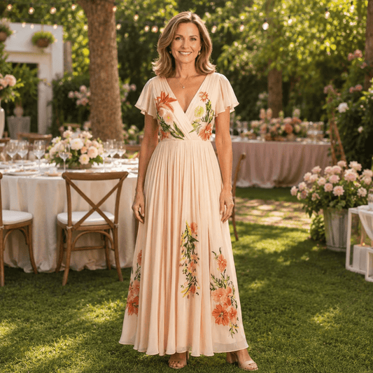 Floral Pleated Maxi Dress with V-Neck