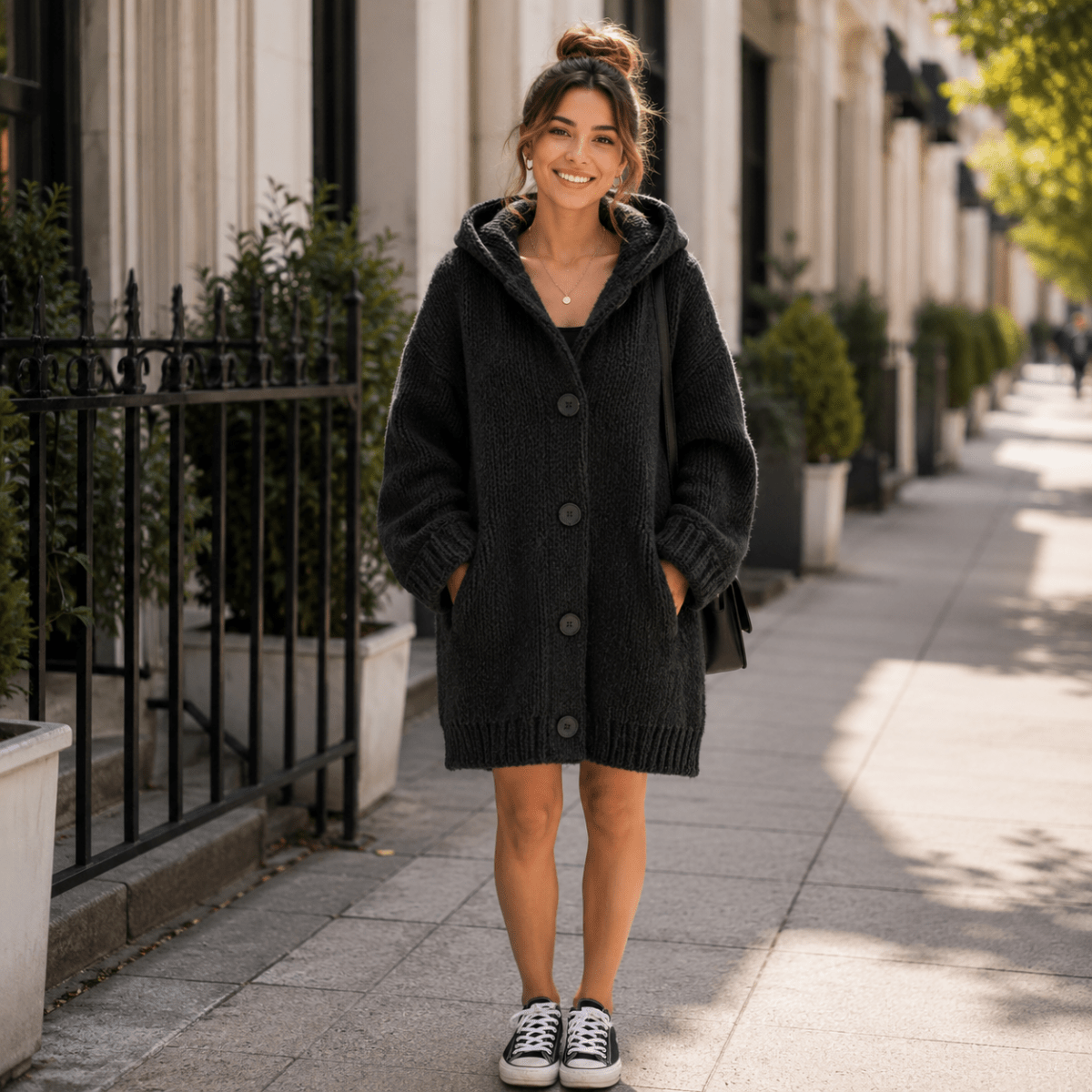 Entspannter Kapuzen-Cardigan für den Alltagsschichtlook