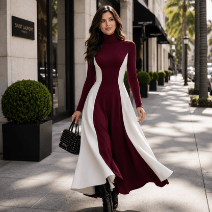 Maxikleid mit Rollkragen und Kontrasteinsätzen