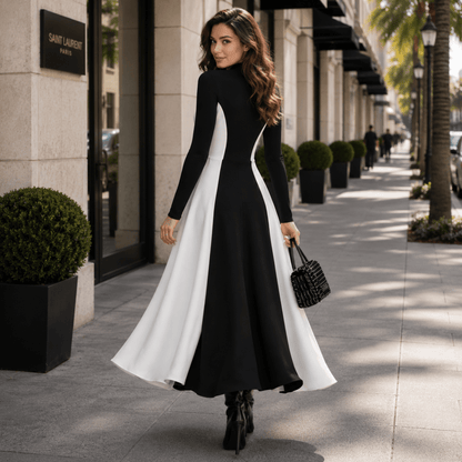 Maxikleid mit Rollkragen und Kontrasteinsätzen