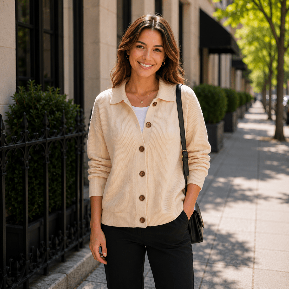 Cardigan mit Kragen und Knopfleiste für den Alltag