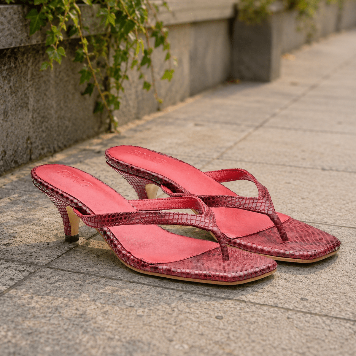 Snake-Scale Kitten Heel Pumps