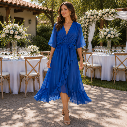 Vestido Midi Gala Listo con Cinturón Ajustable en la Cintura