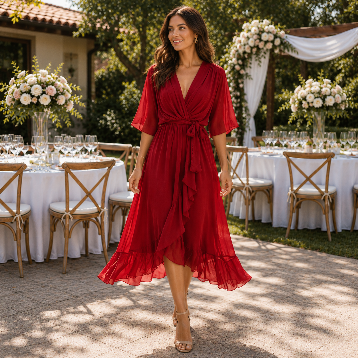 Vestido Midi Gala Listo con Cinturón Ajustable en la Cintura