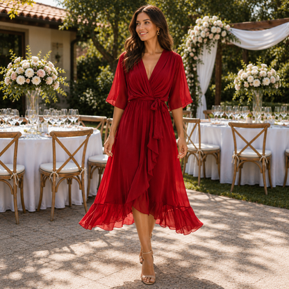 Vestido Midi Gala Listo con Cinturón Ajustable en la Cintura