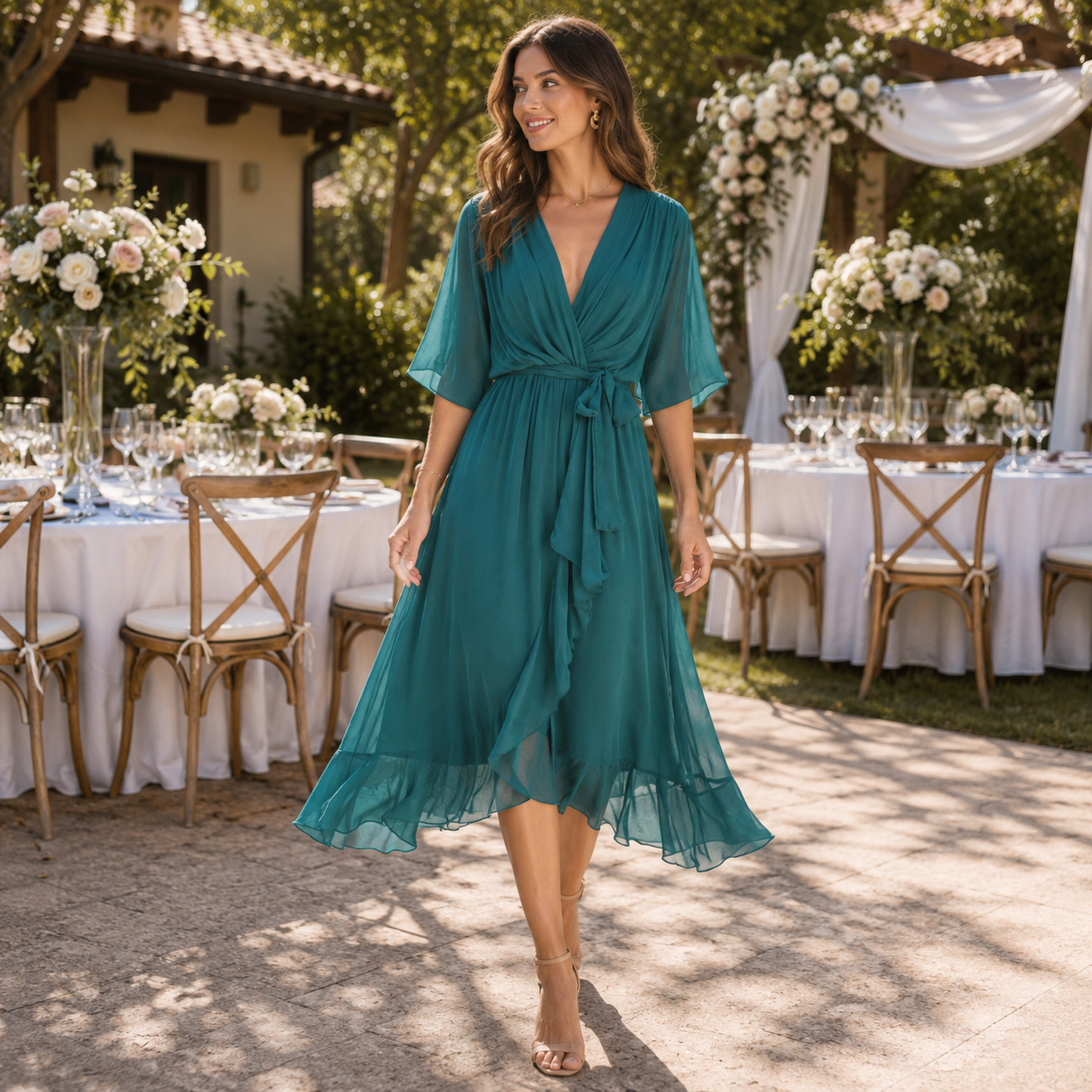 Vestido Midi Gala Listo con Cinturón Ajustable en la Cintura