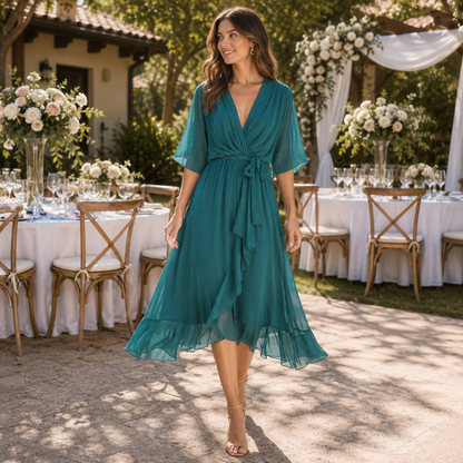Vestido Midi Gala Listo con Cinturón Ajustable en la Cintura