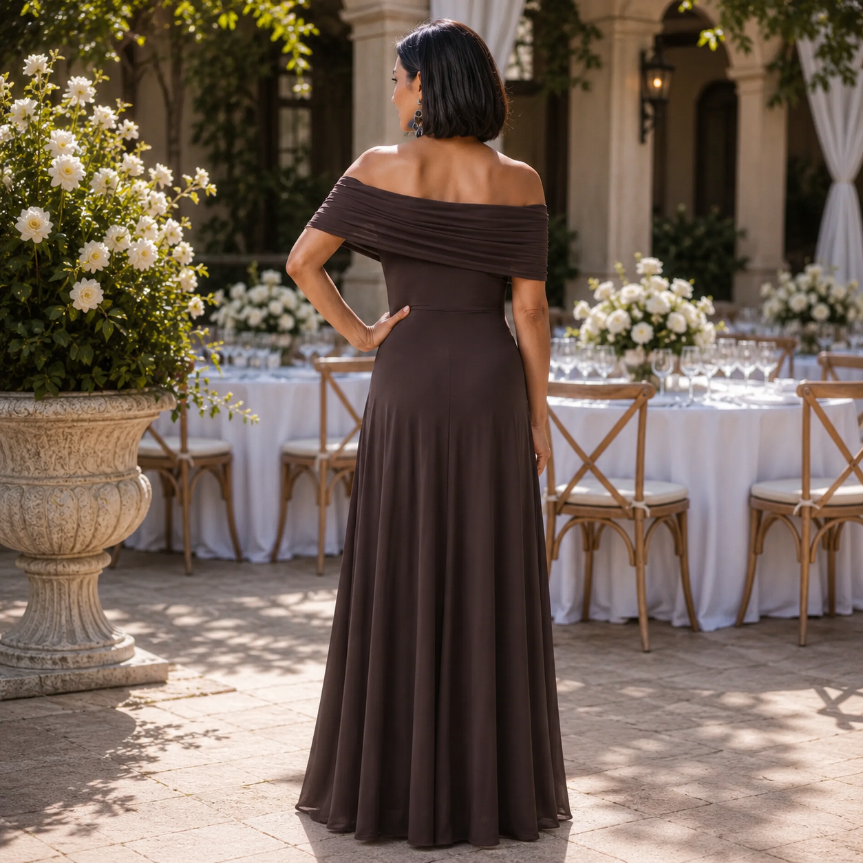Draped Midi Dress with Chic Off Shoulder Design