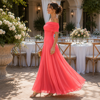 Draped Midi Dress with Chic Off Shoulder Design