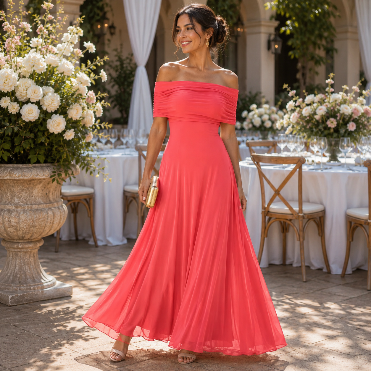 Draped Midi Dress with Chic Off Shoulder Design