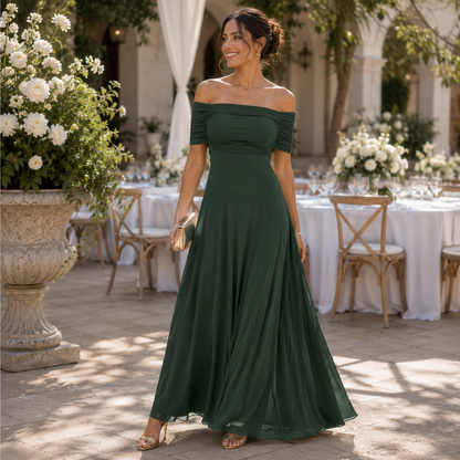 Draped Midi Dress with Chic Off Shoulder Design