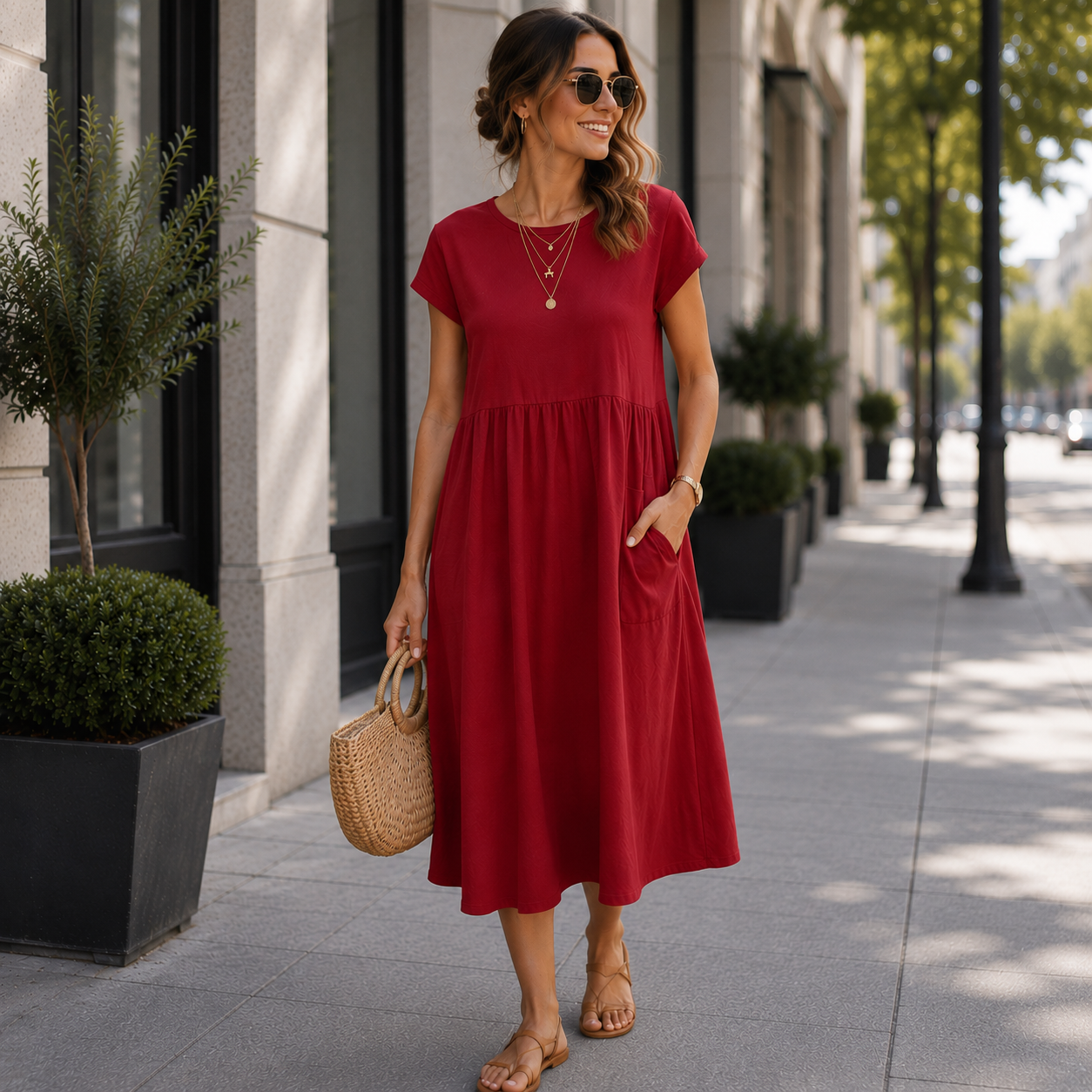 Elegantes Kleid mit weicher, konturierter Passform und Taschen