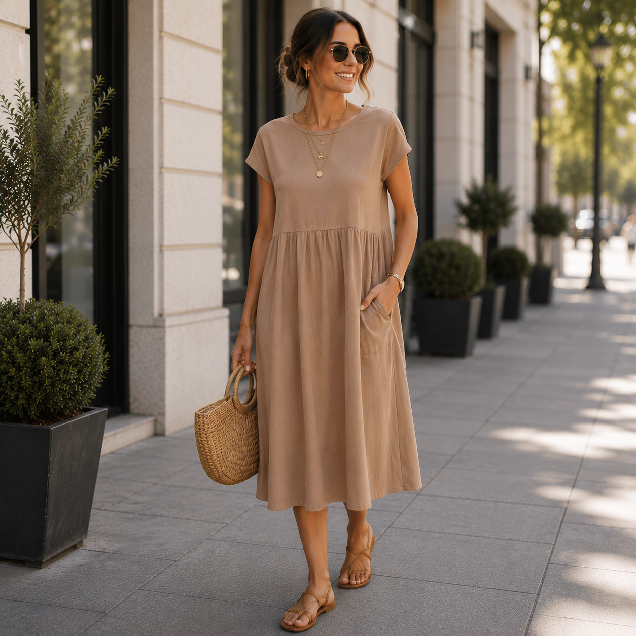 Elegantes Kleid mit weicher, konturierter Passform und Taschen