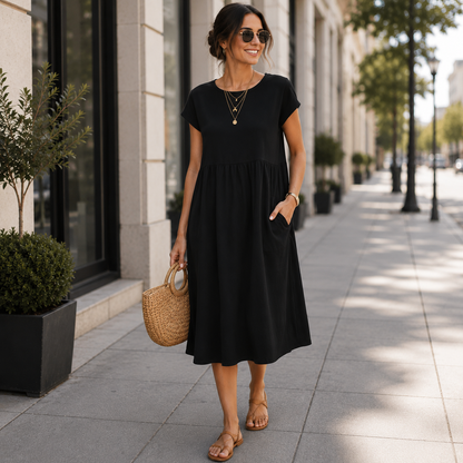 Elegantes Kleid mit weicher, konturierter Passform und Taschen