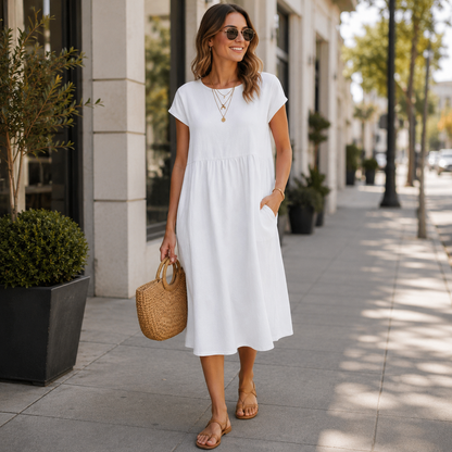 Elegantes Kleid mit weicher, konturierter Passform und Taschen