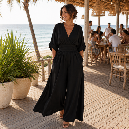 Modern Draped Jumpsuit with Refined Wide Leg Design