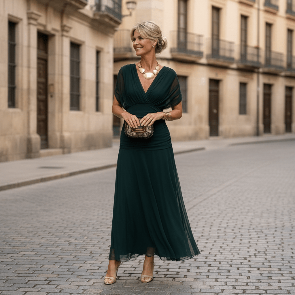 Ruched V-Neck Maxi Dress