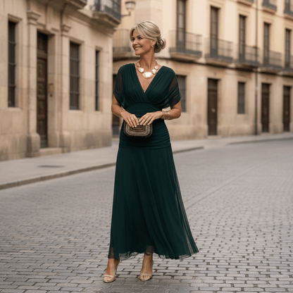 Ruched V-Neck Maxi Dress