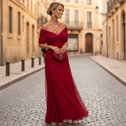 Ruched V-Neck Maxi Dress