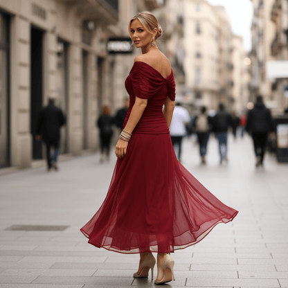 Ruched V-Neck Maxi Dress