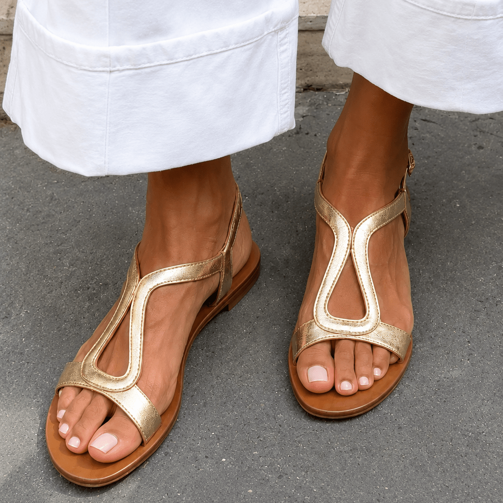 Polished Ankle-Strap Flat Sandals