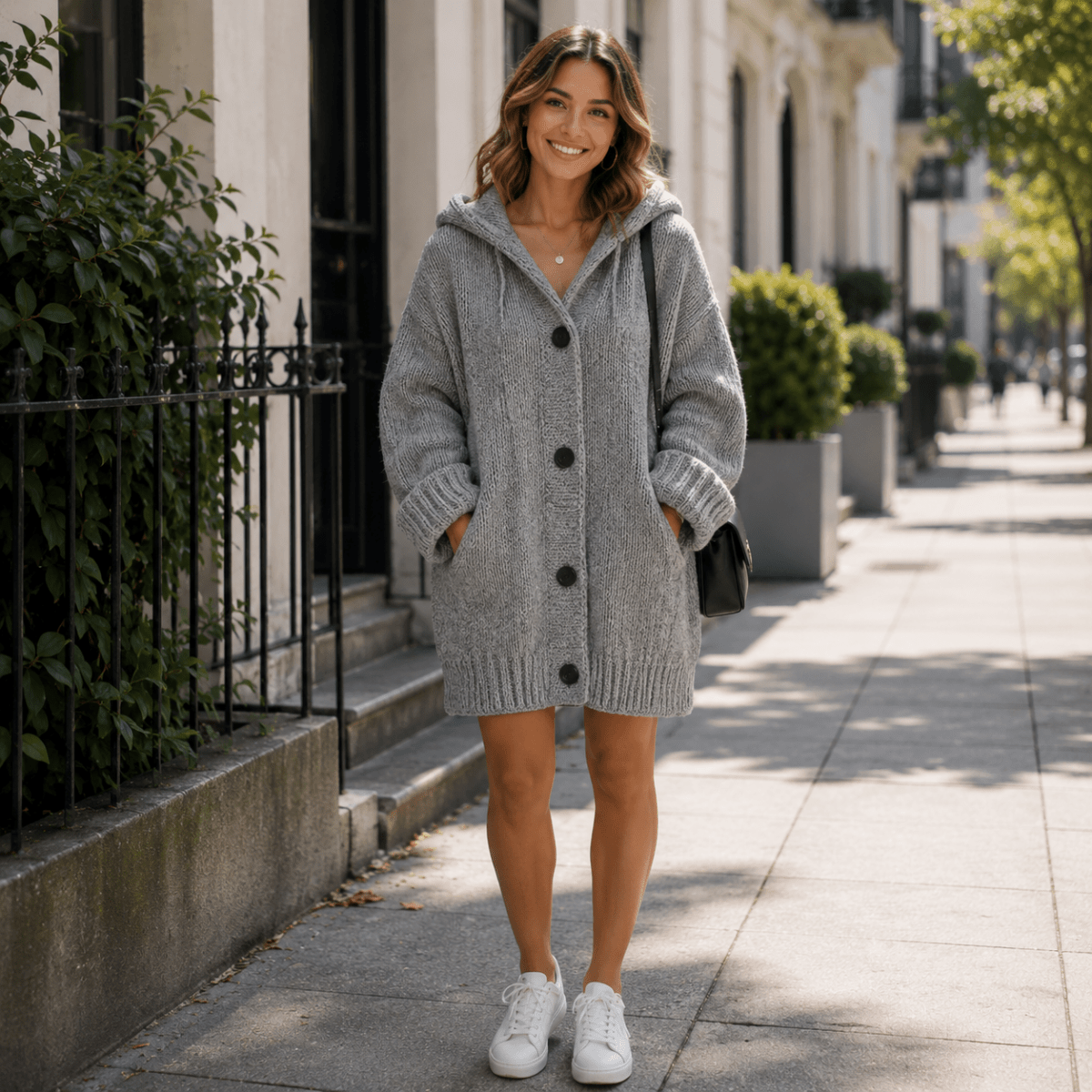 Entspannter Kapuzen-Cardigan für den Alltagsschichtlook
