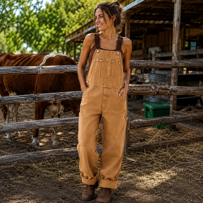 Camel Straight-Leg Bib Overalls for Women