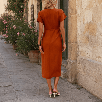 Draped Midi Dress with Side Split