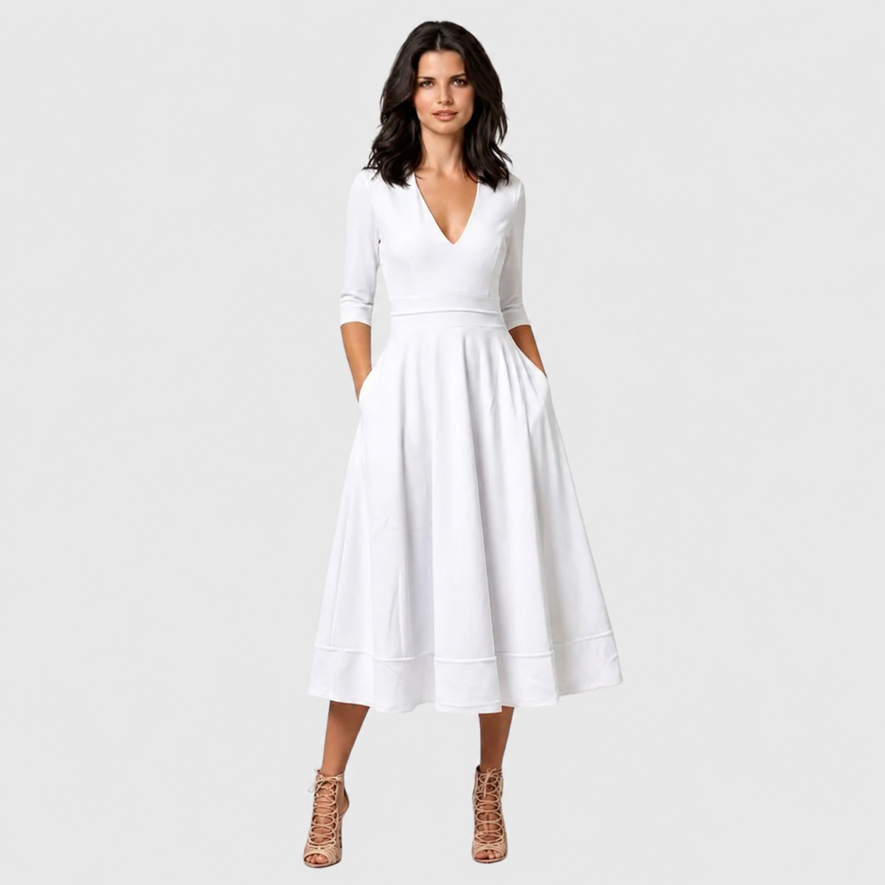 Deep V Neck Elegant Midi Dress