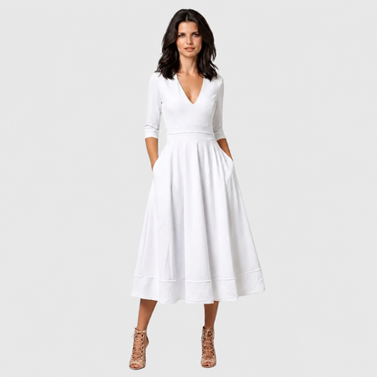 Deep V Neck Elegant Midi Dress