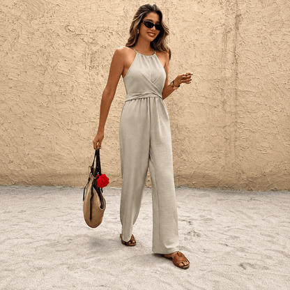 Cross Waist Wide Leg Jumpsuits