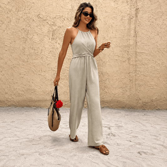 Cross Waist Wide Leg Jumpsuits