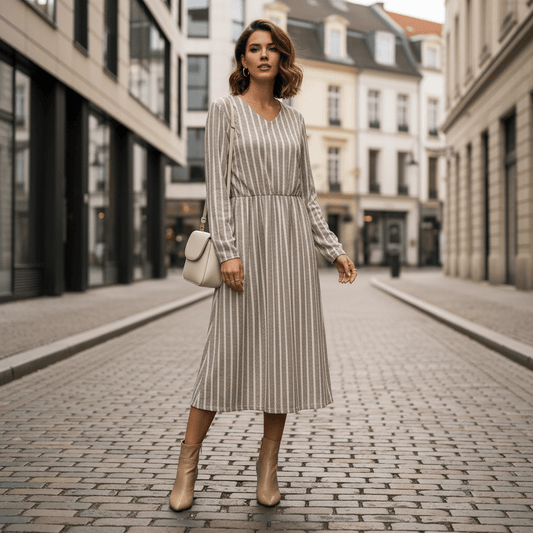 Breathable V Neck Stripe Dress