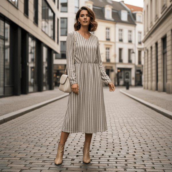 Breathable V Neck Stripe Dress