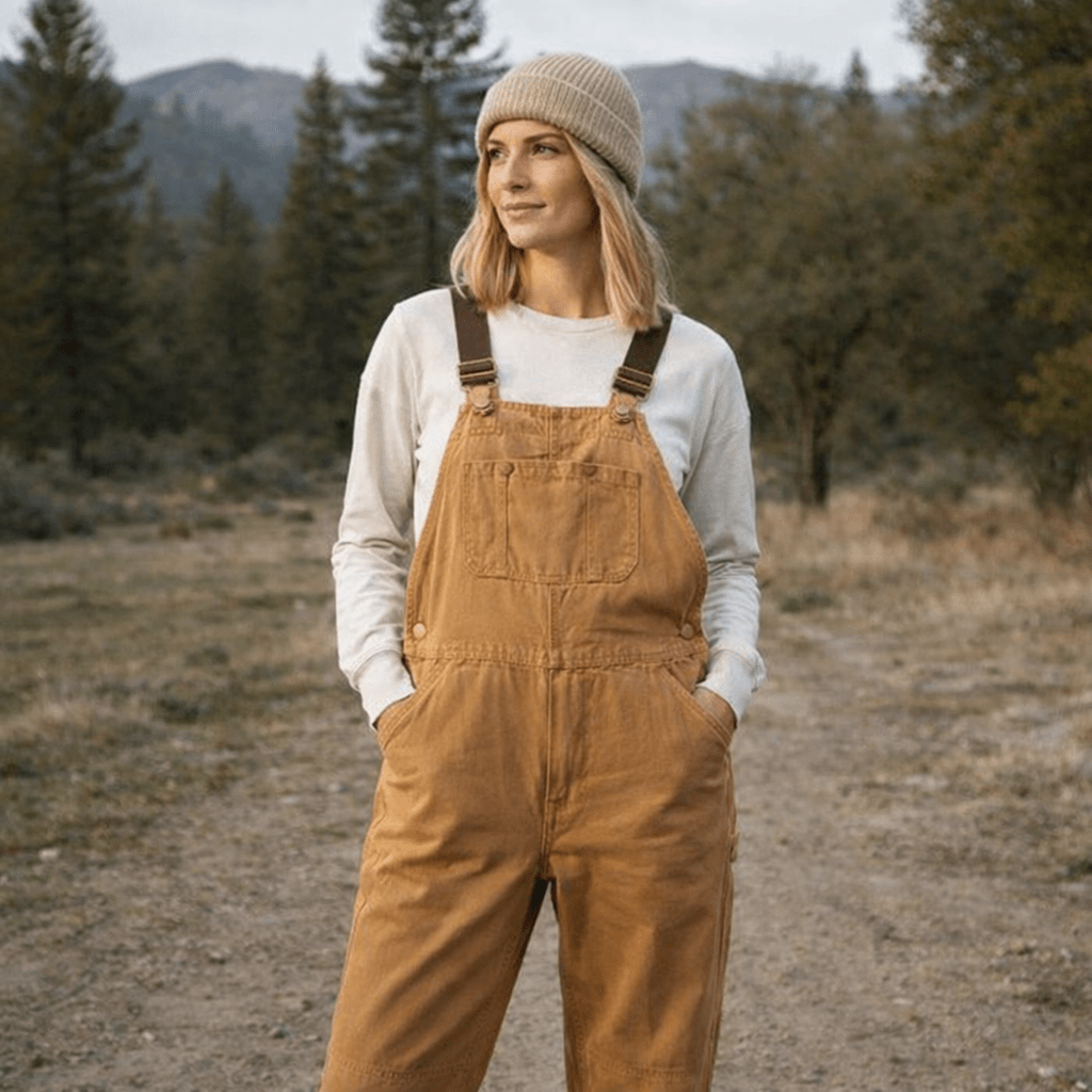 Camel Straight-Leg Bib Overalls for Women