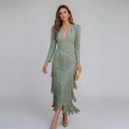 Noa | Women's V-Neck Cascade Fringe Occasion Dress