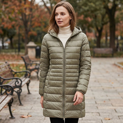 Quilted Hooded Longline Zip Puffer Coat