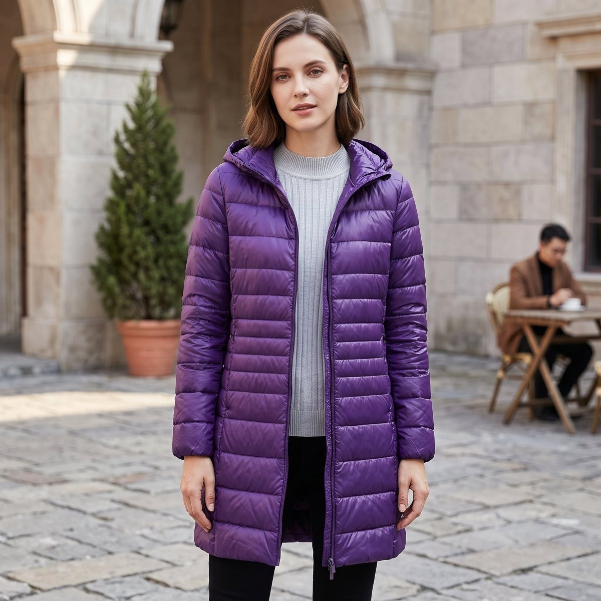 Quilted Hooded Longline Zip Puffer Coat