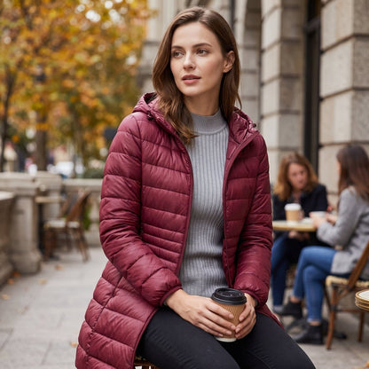 Quilted Hooded Longline Zip Puffer Coat