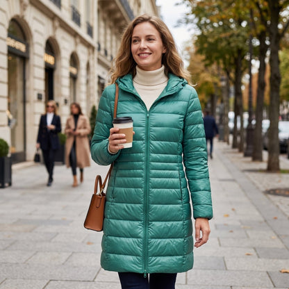 Quilted Hooded Longline Zip Puffer Coat