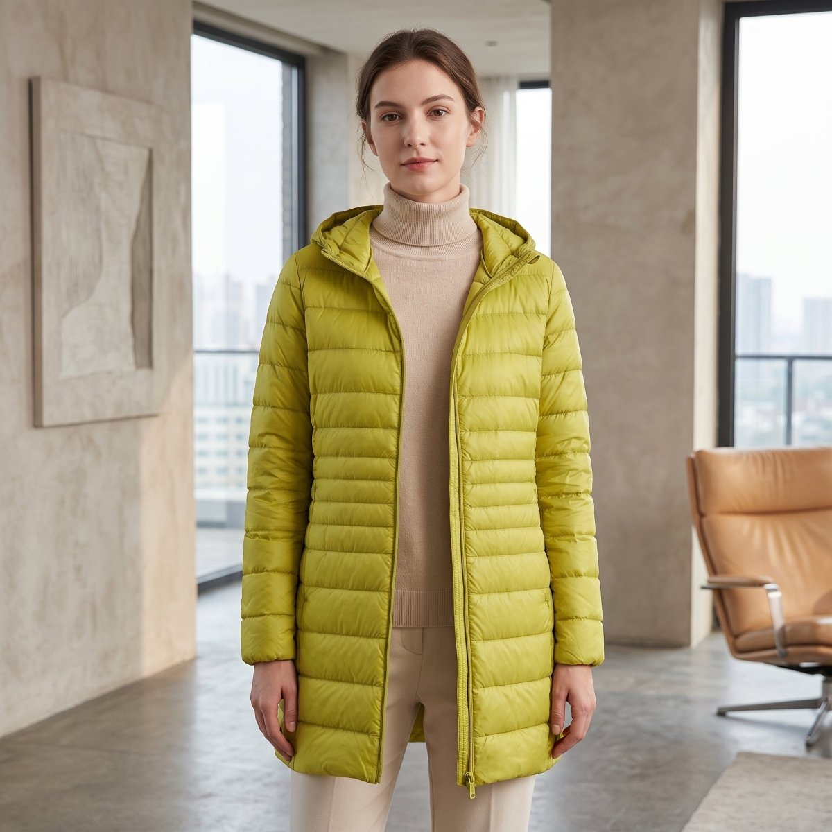 Quilted Hooded Longline Zip Puffer Coat