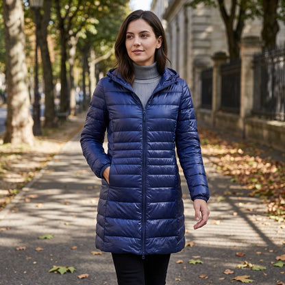 Quilted Hooded Longline Zip Puffer Coat