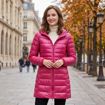 Quilted Hooded Longline Zip Puffer Coat