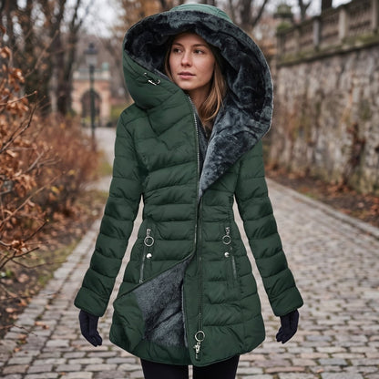 Gesteppter Longline-Mantel mit Kapuze und Reißverschluss