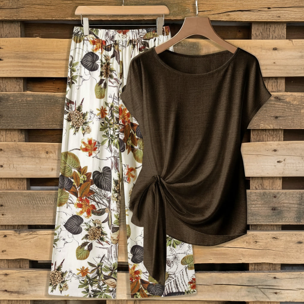 Printed Necktie Shirt And Pants Set